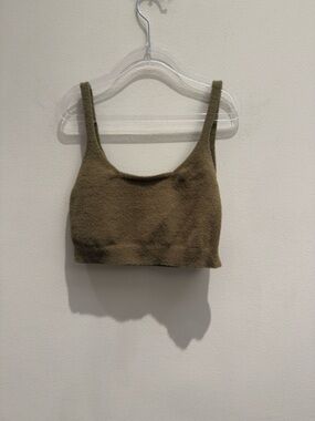 OAK + FORT Plush Knit Crop Top/ Bralet Olive Green Sweater Size Small Womens